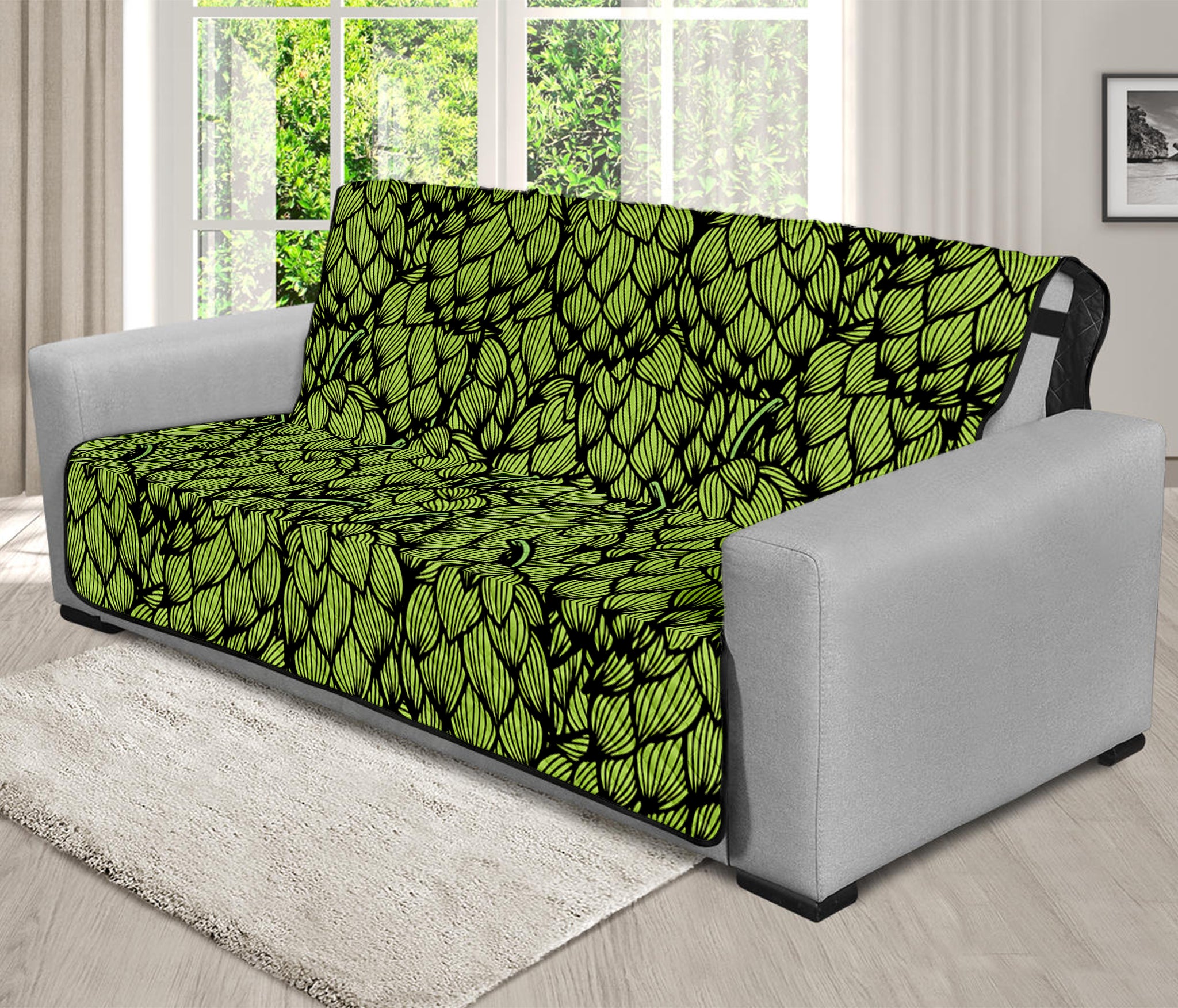 Green Hop Cone Pattern Print Futon Protector