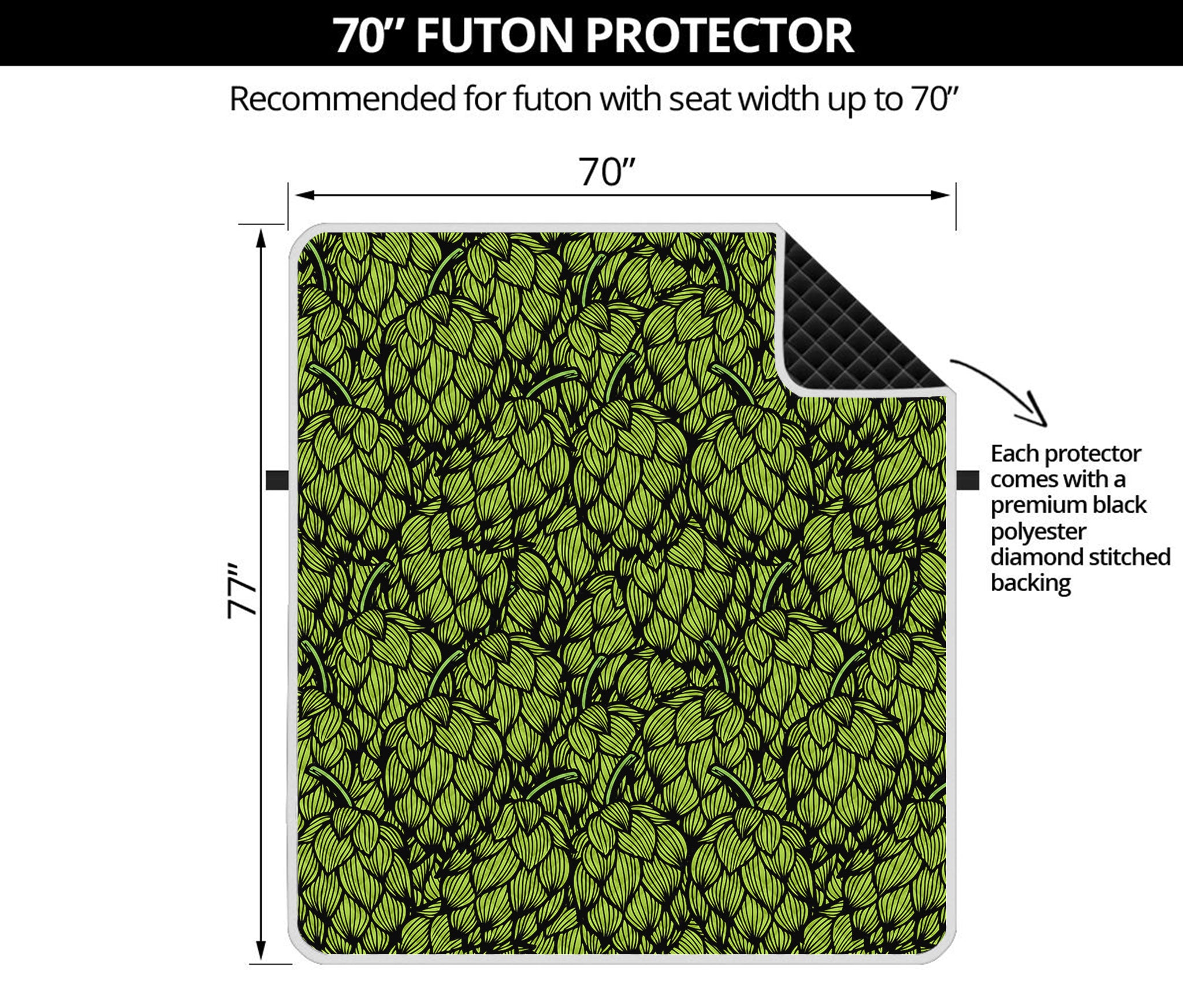 Green Hop Cone Pattern Print Futon Protector