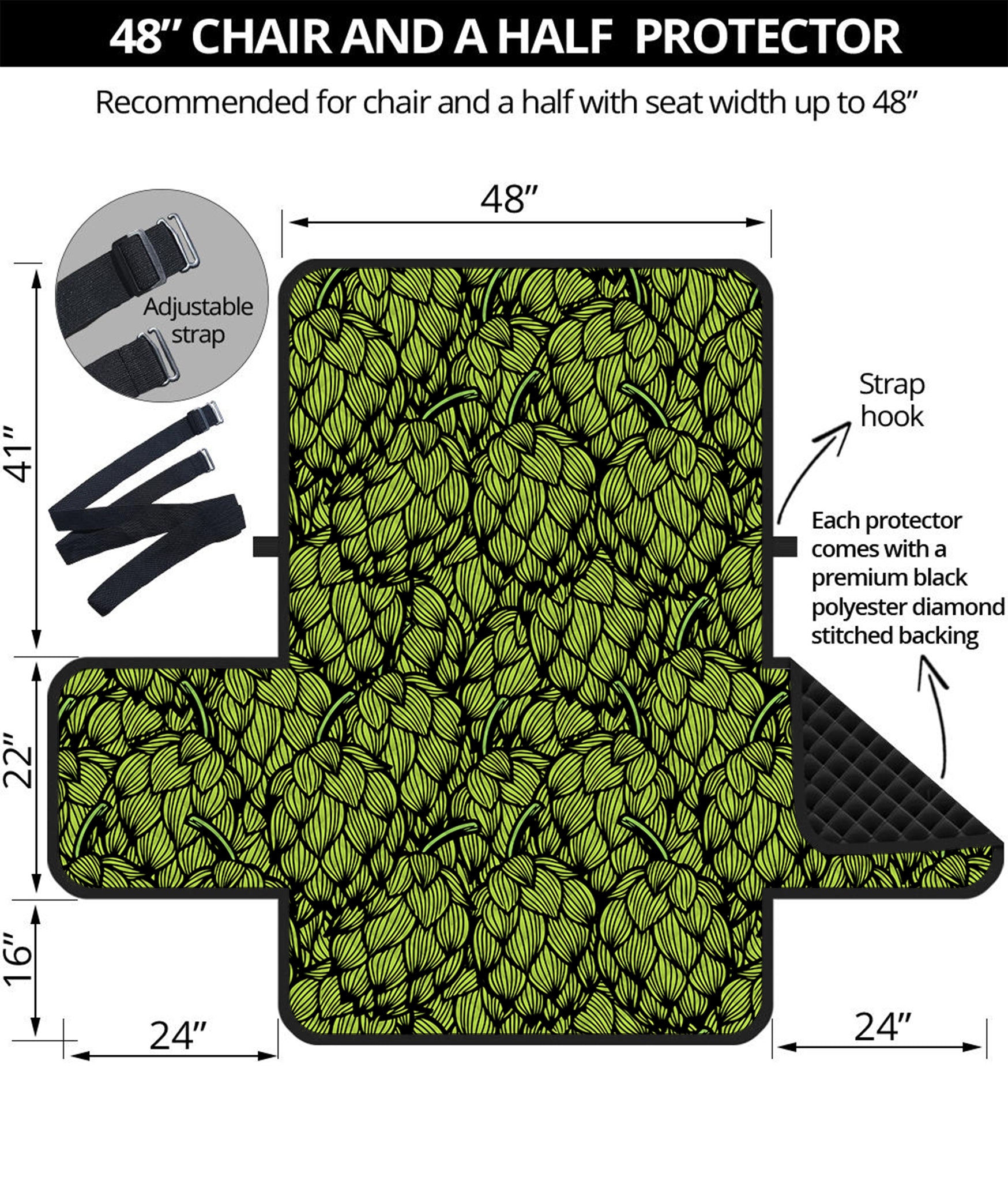 Green Hop Cone Pattern Print Half Sofa Protector