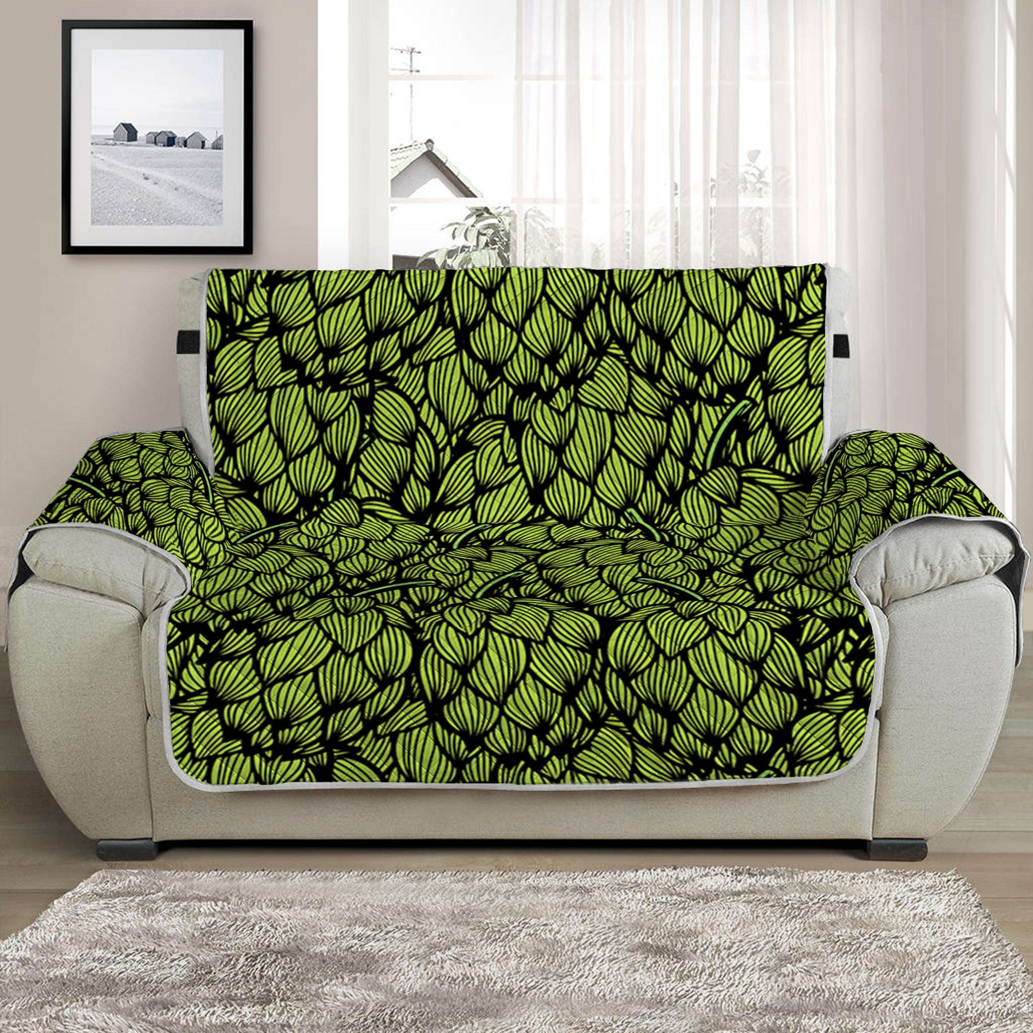 Green Hop Cone Pattern Print Half Sofa Protector