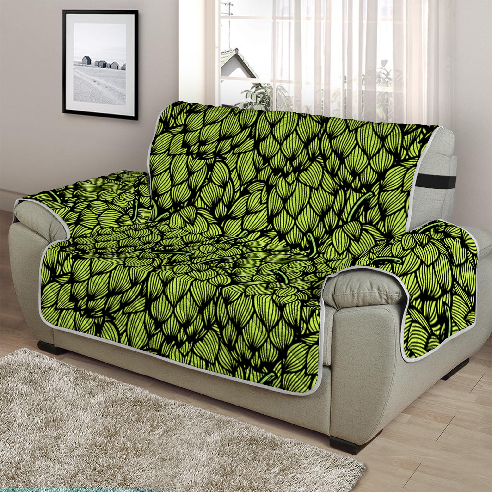 Green Hop Cone Pattern Print Half Sofa Protector