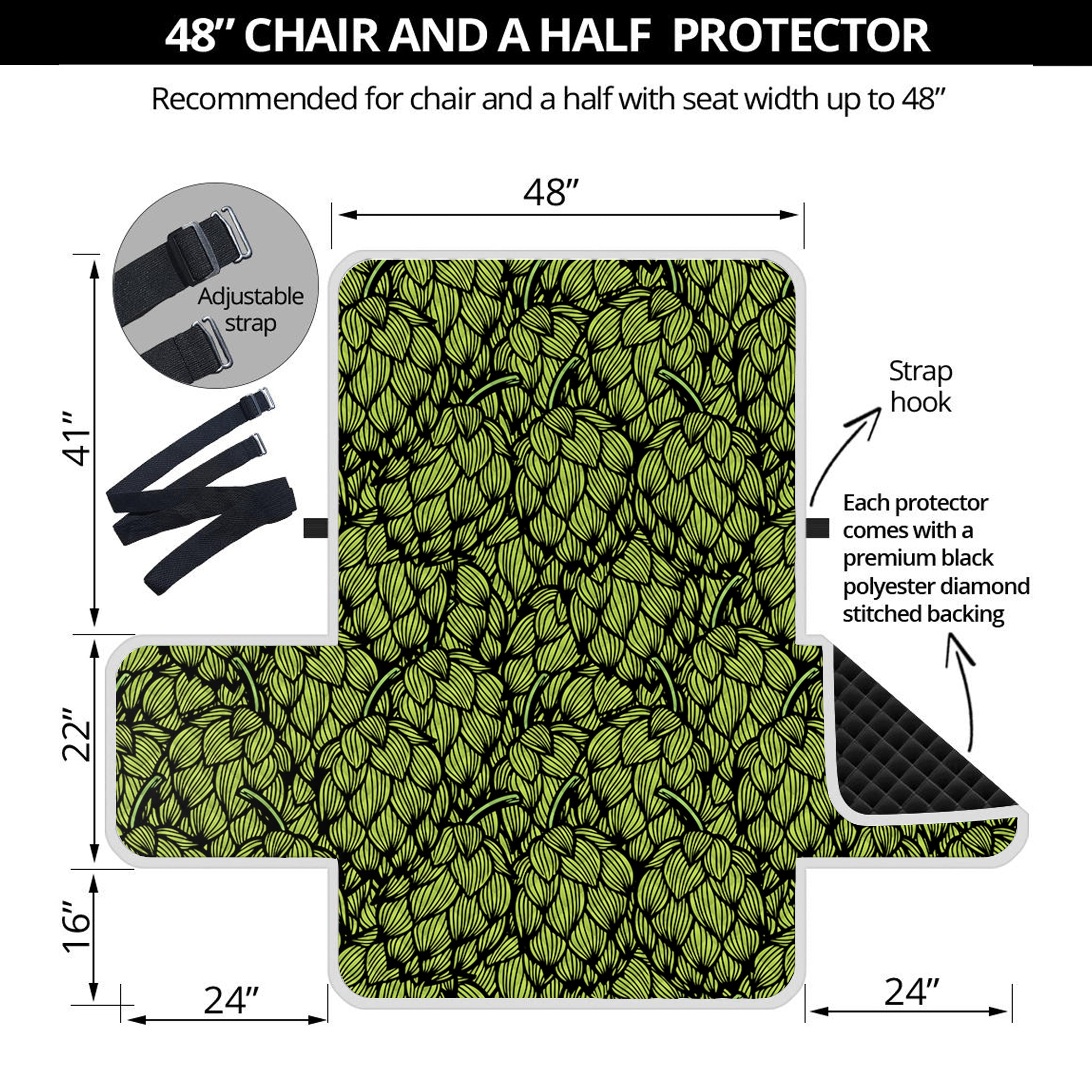 Green Hop Cone Pattern Print Half Sofa Protector