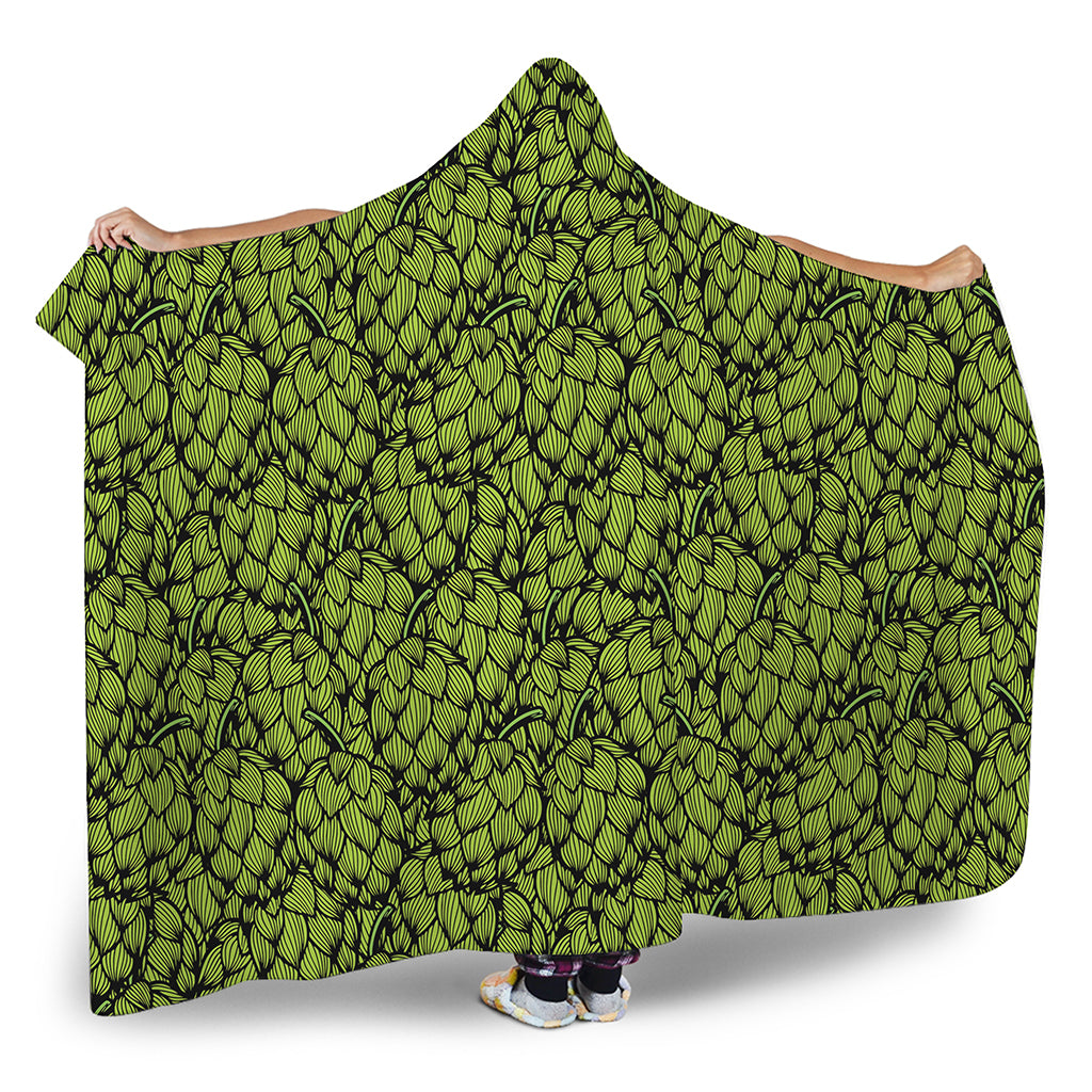 Green Hop Cone Pattern Print Hooded Blanket