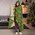 Green Hop Cone Pattern Print Hooded Blanket