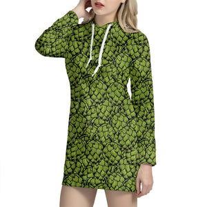 Green Hop Cone Pattern Print Hoodie Dress