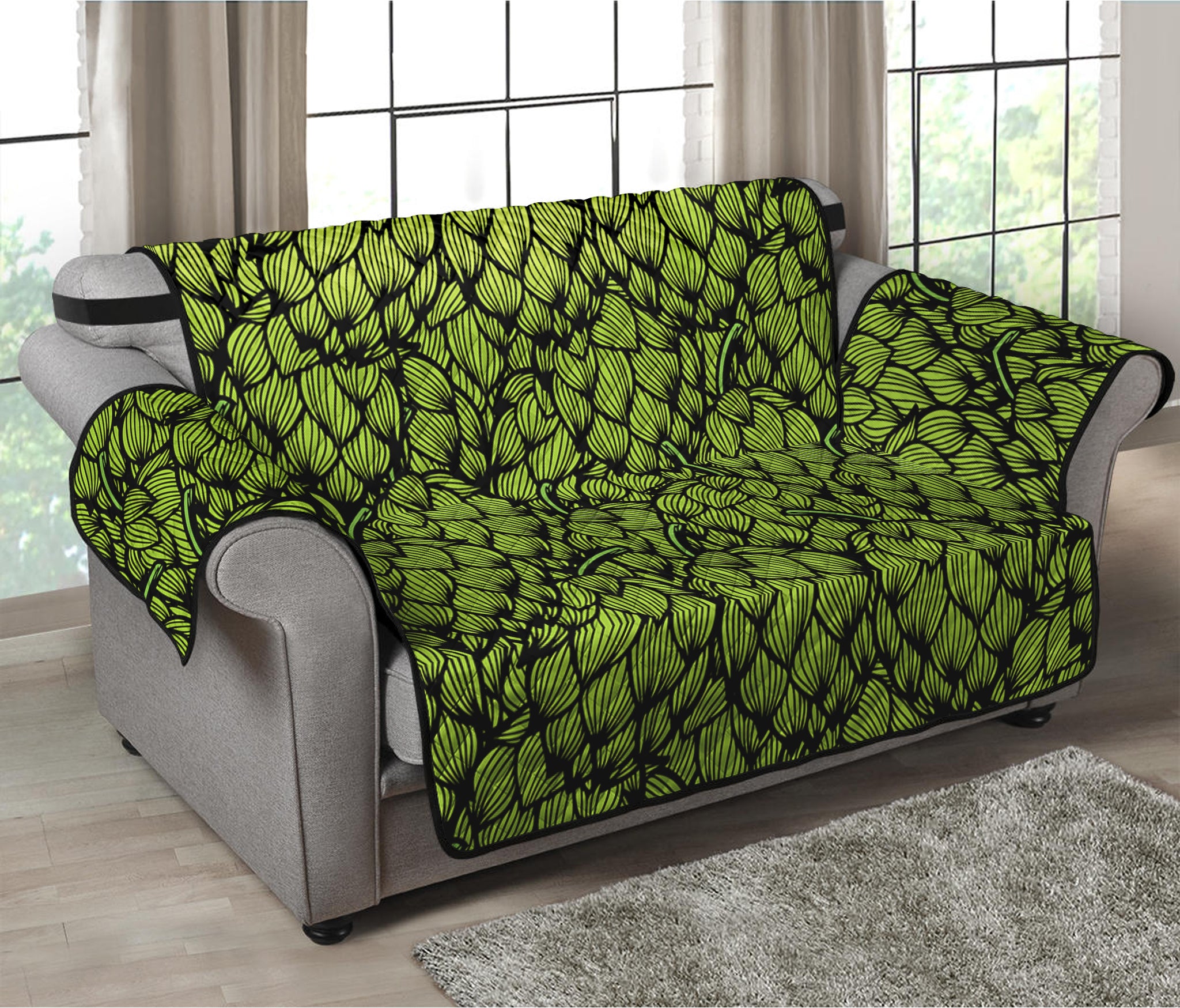 Green Hop Cone Pattern Print Loveseat Protector