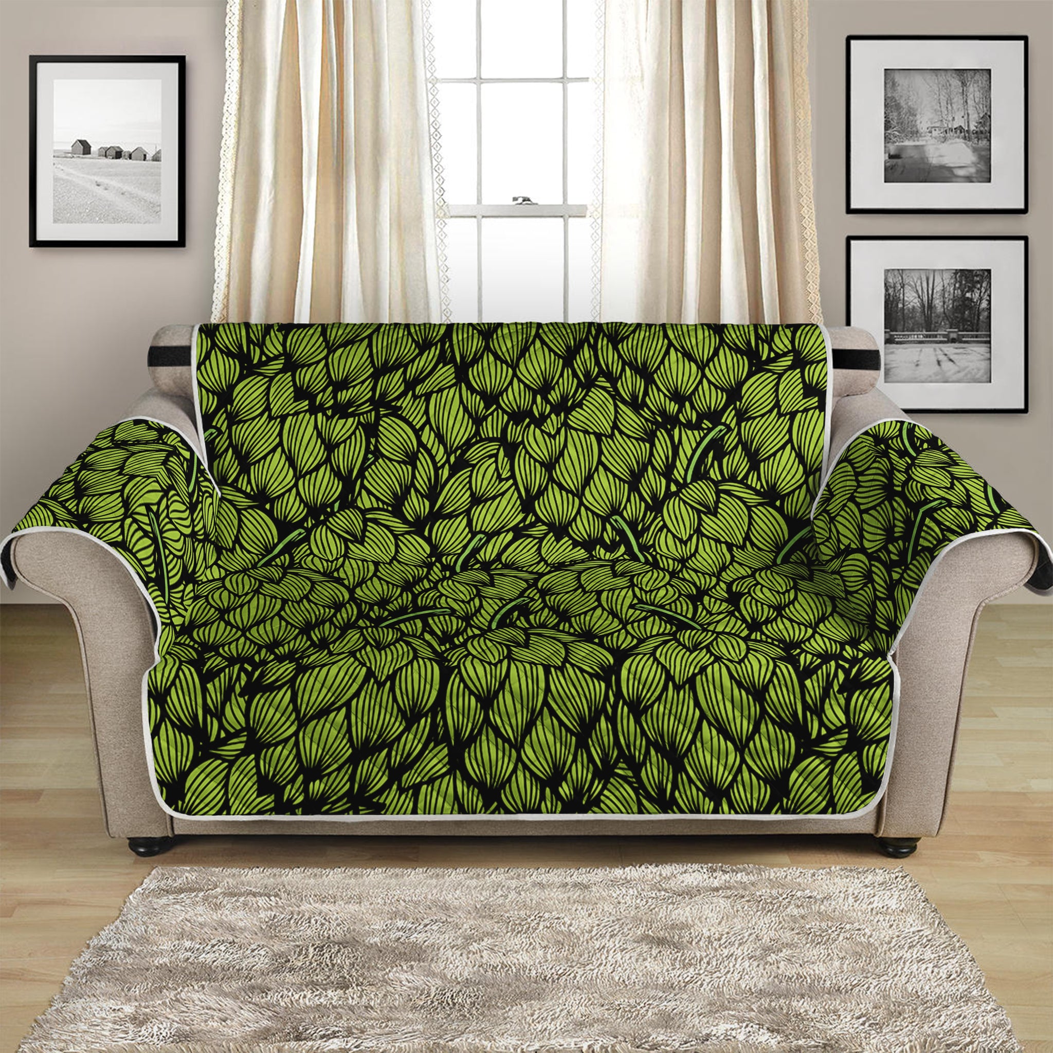 Green Hop Cone Pattern Print Loveseat Protector