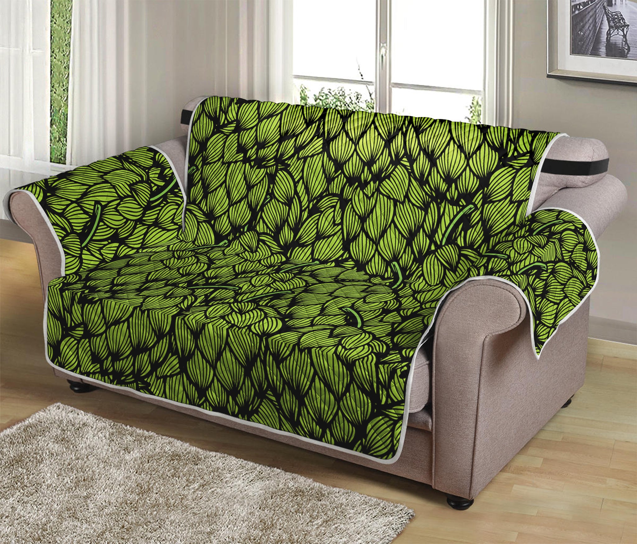 Green Hop Cone Pattern Print Loveseat Protector