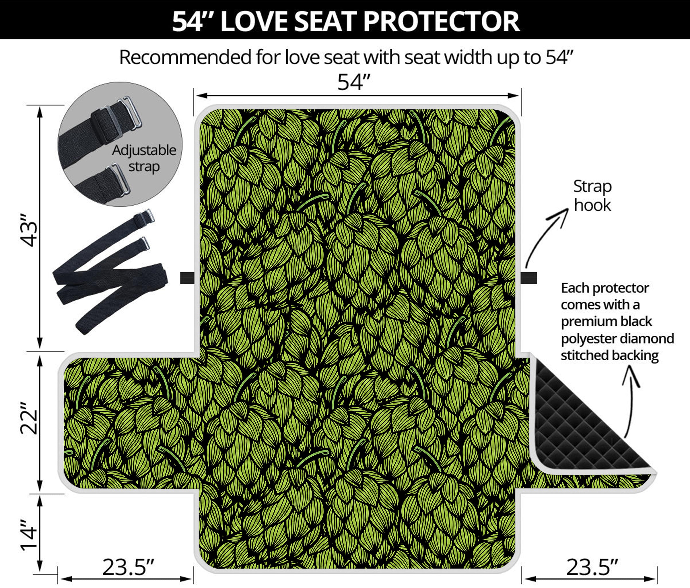 Green Hop Cone Pattern Print Loveseat Protector