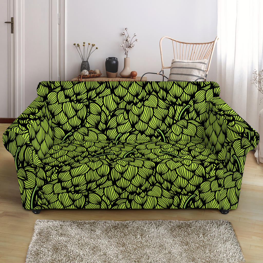 Green Hop Cone Pattern Print Loveseat Slipcover