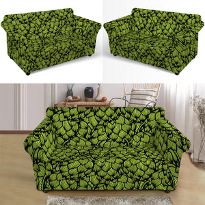 Green Hop Cone Pattern Print Loveseat Slipcover