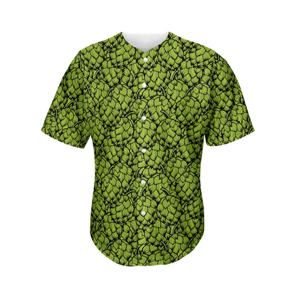 Green Hop Cone Pattern Print Men's Baseball Jersey