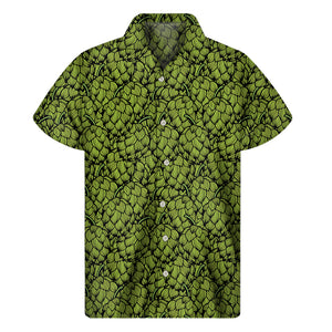 Green Hop Cone Pattern Print Men's Short Sleeve Shirt