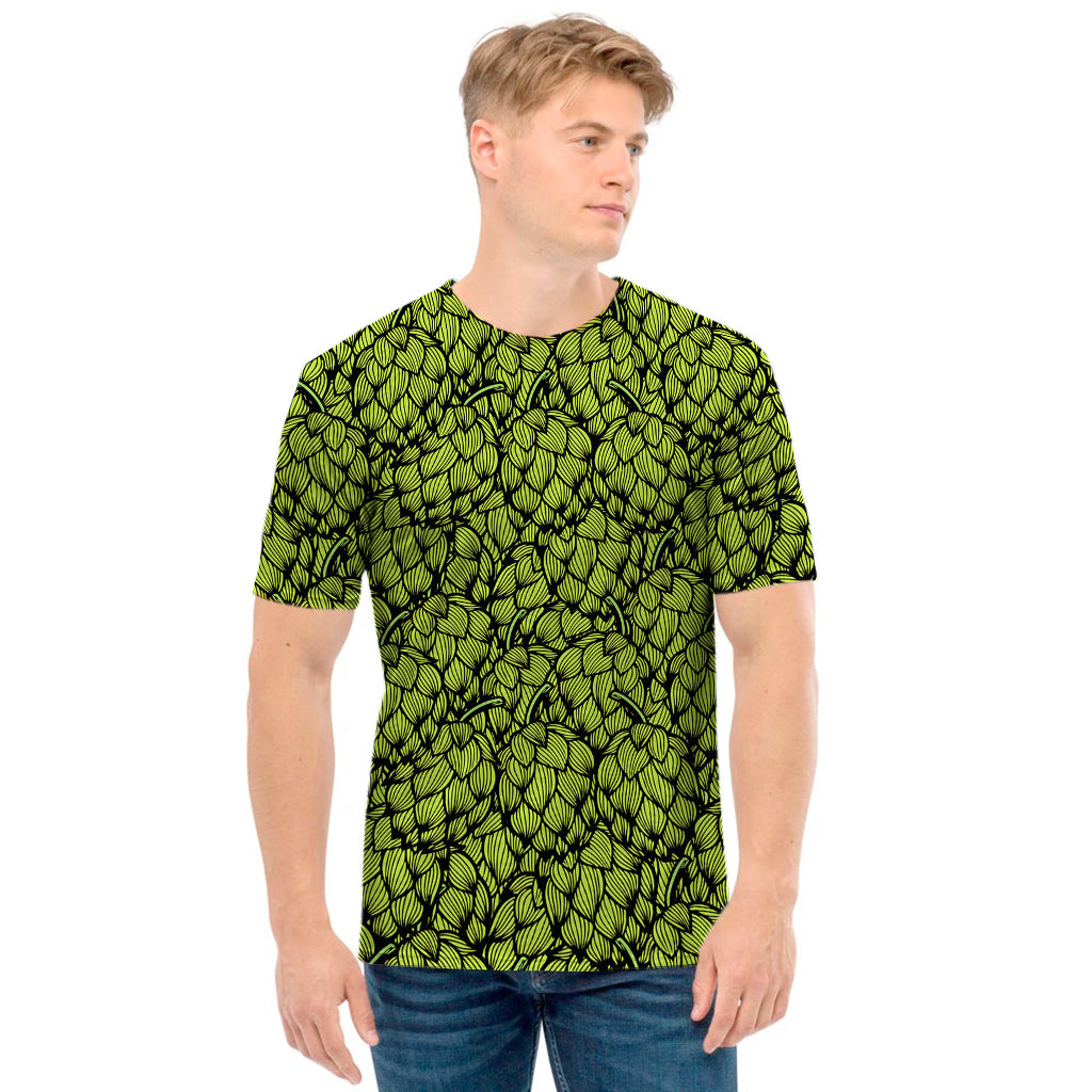 Green Hop Cone Pattern Print Men's T-Shirt