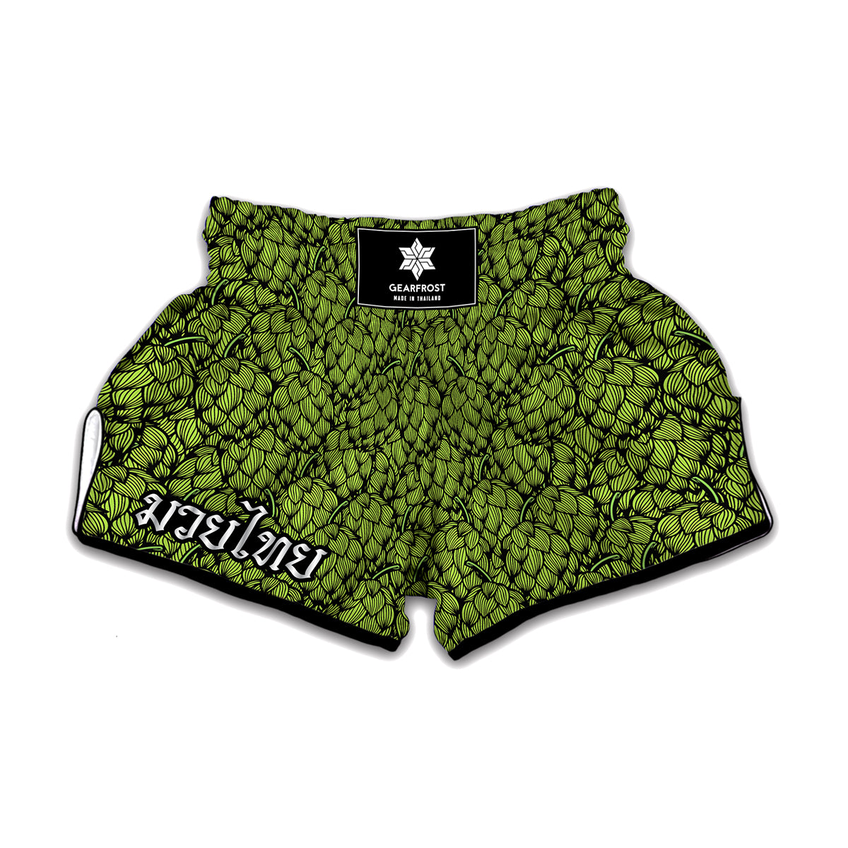 Green Hop Cone Pattern Print Muay Thai Boxing Shorts