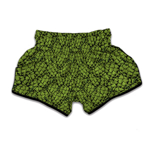 Green Hop Cone Pattern Print Muay Thai Boxing Shorts