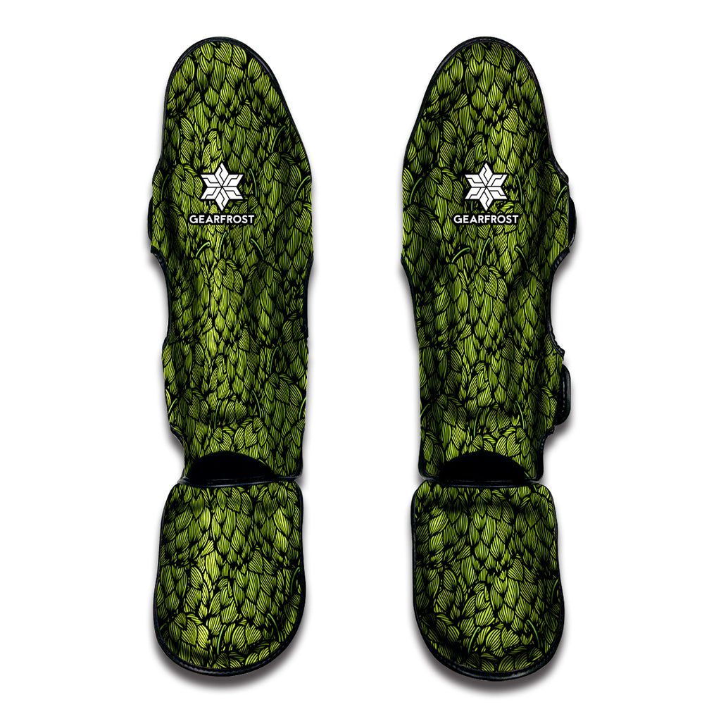 Green Hop Cone Pattern Print Muay Thai Shin Guard