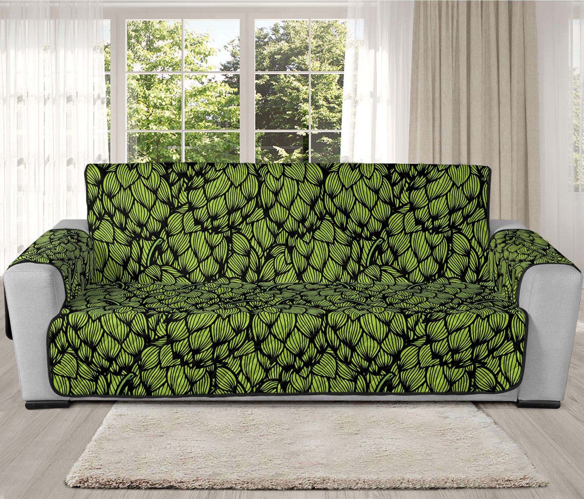 Green Hop Cone Pattern Print Oversized Sofa Protector