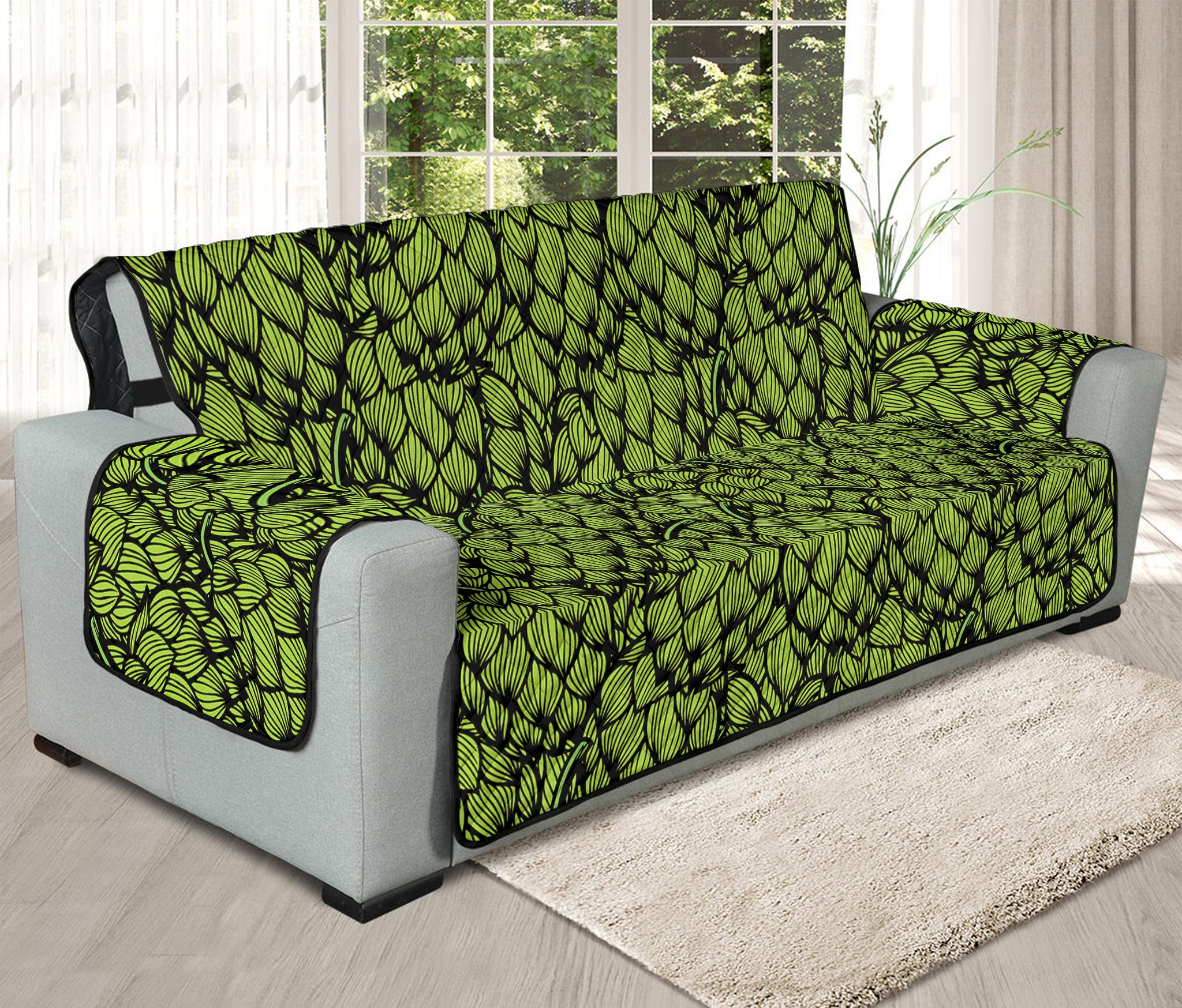 Green Hop Cone Pattern Print Oversized Sofa Protector