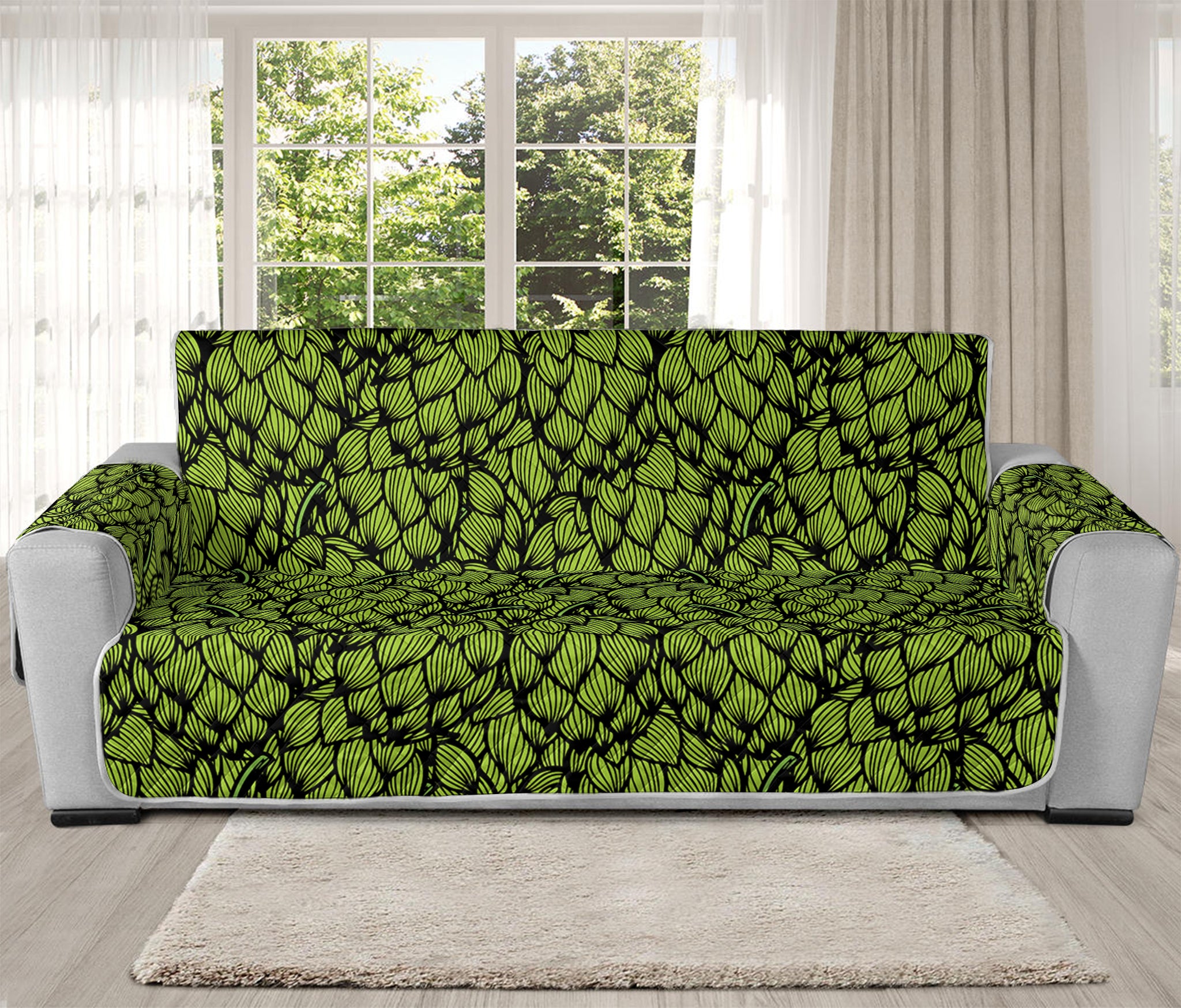 Green Hop Cone Pattern Print Oversized Sofa Protector