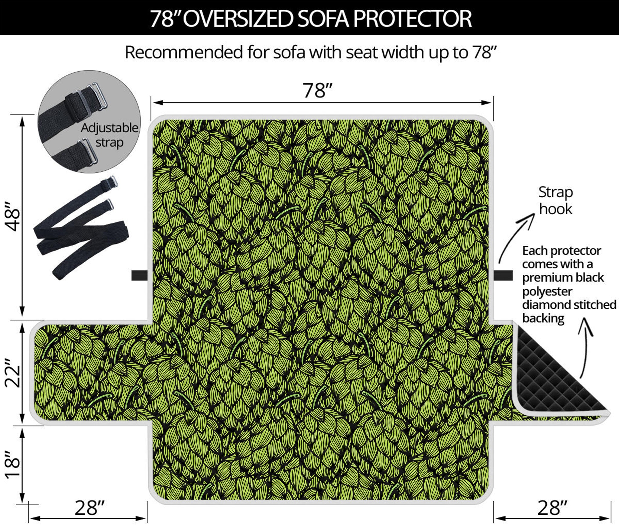 Green Hop Cone Pattern Print Oversized Sofa Protector