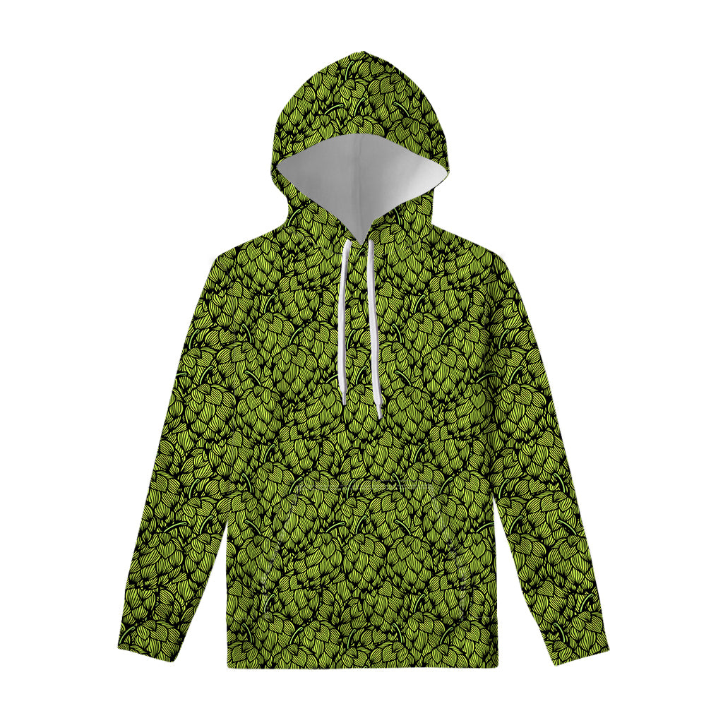 Green Hop Cone Pattern Print Pullover Hoodie