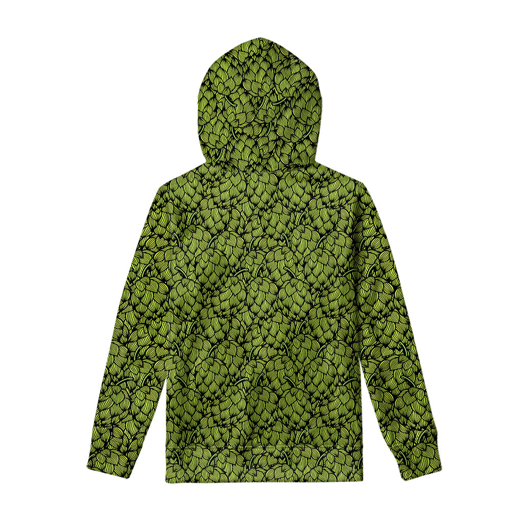 Green Hop Cone Pattern Print Pullover Hoodie