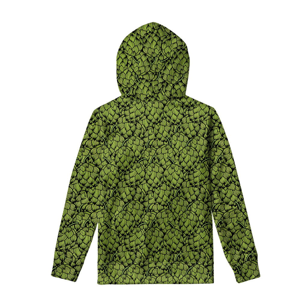 Green Hop Cone Pattern Print Pullover Hoodie
