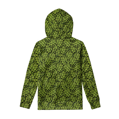 Green Hop Cone Pattern Print Pullover Hoodie