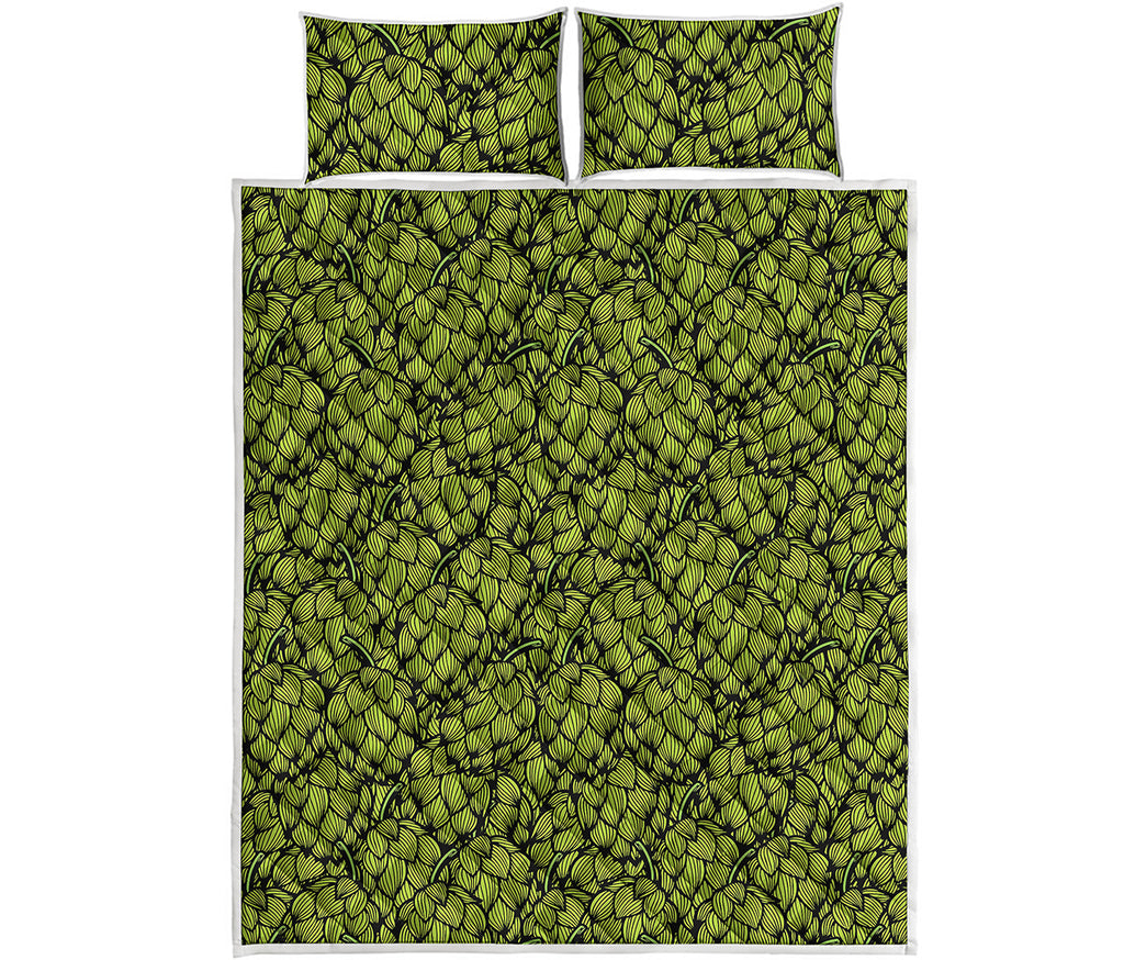 Green Hop Cone Pattern Print Quilt Bed Set