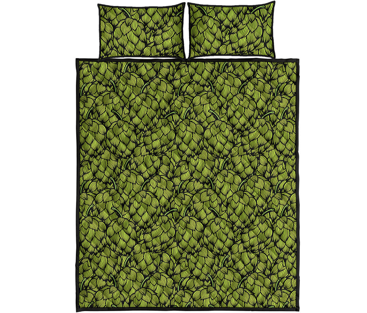 Green Hop Cone Pattern Print Quilt Bed Set