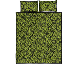 Green Hop Cone Pattern Print Quilt Bed Set