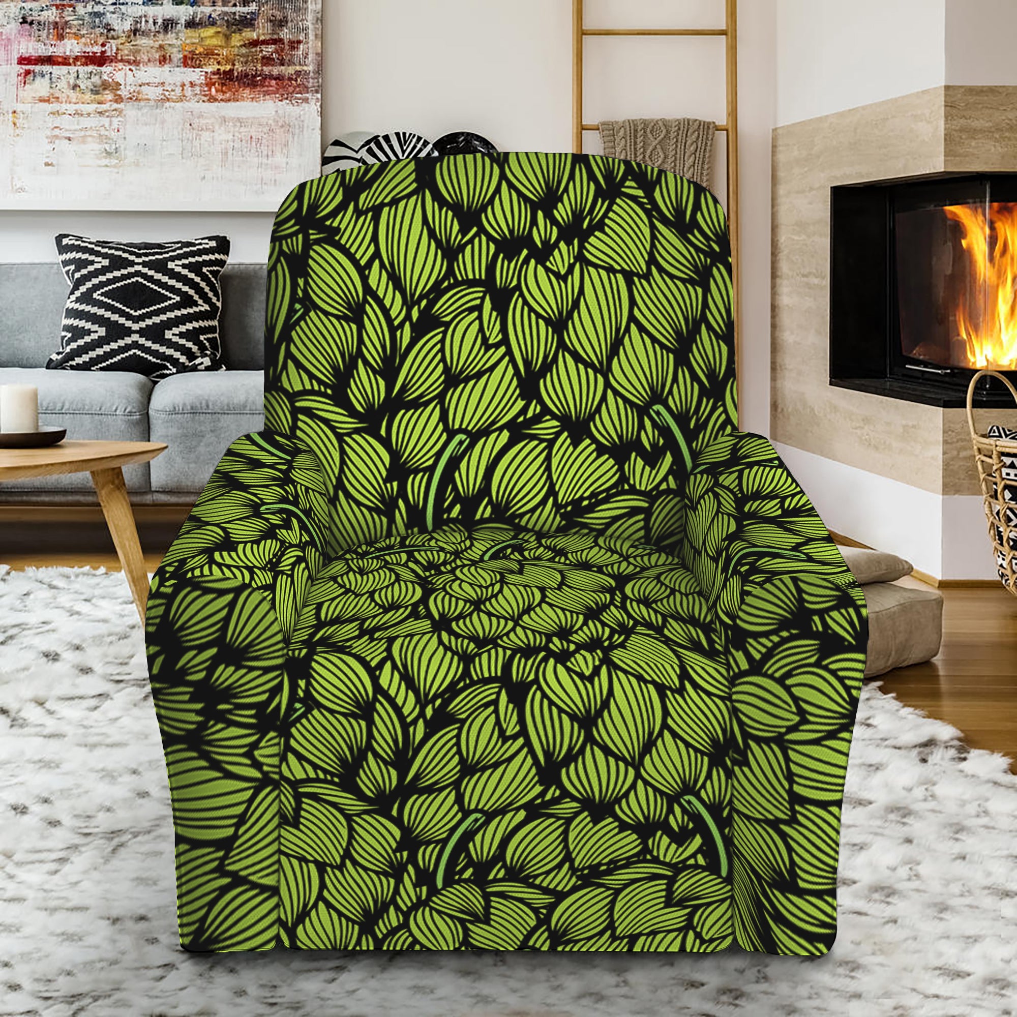 Green Hop Cone Pattern Print Recliner Slipcover