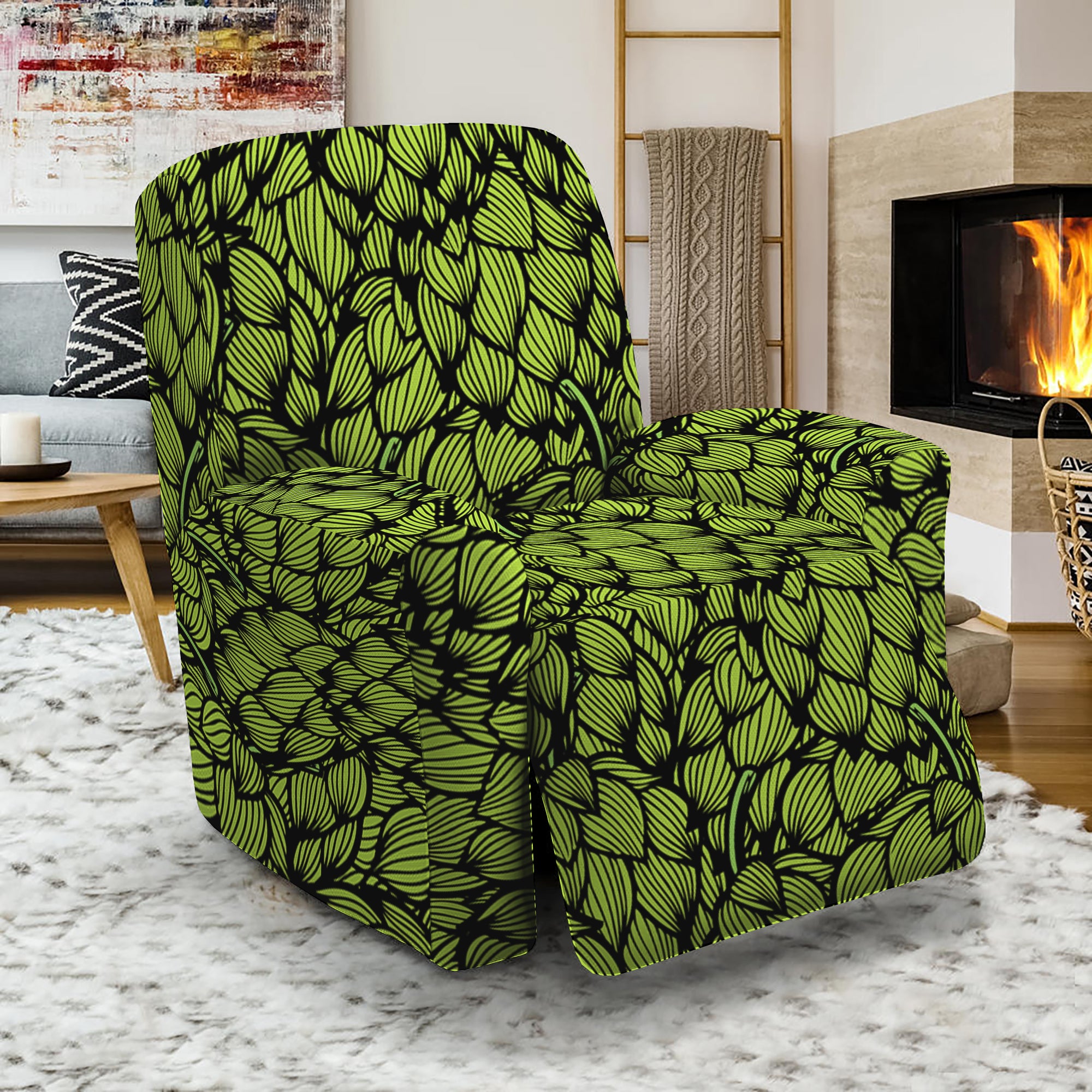 Green Hop Cone Pattern Print Recliner Slipcover