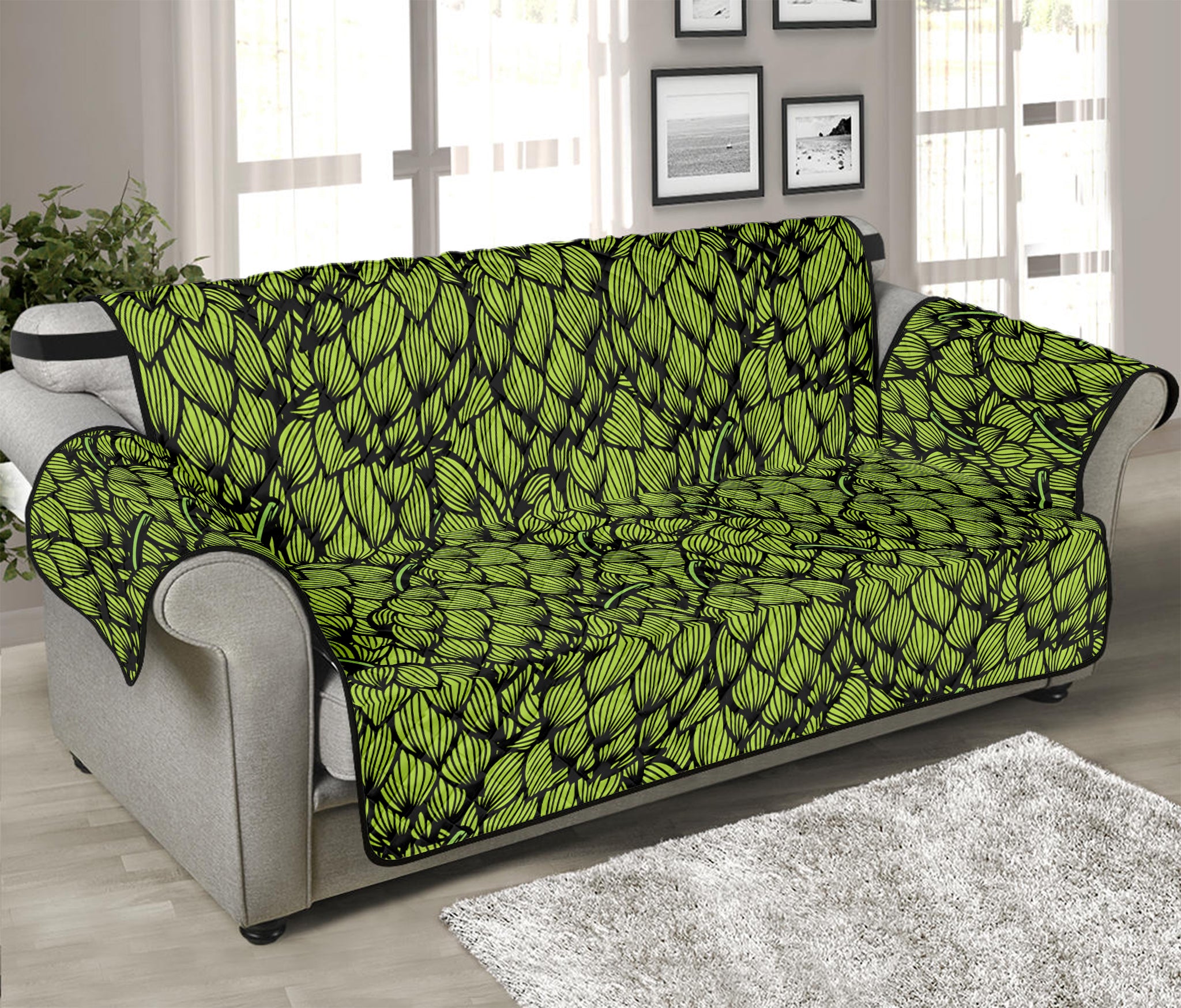 Green Hop Cone Pattern Print Sofa Protector