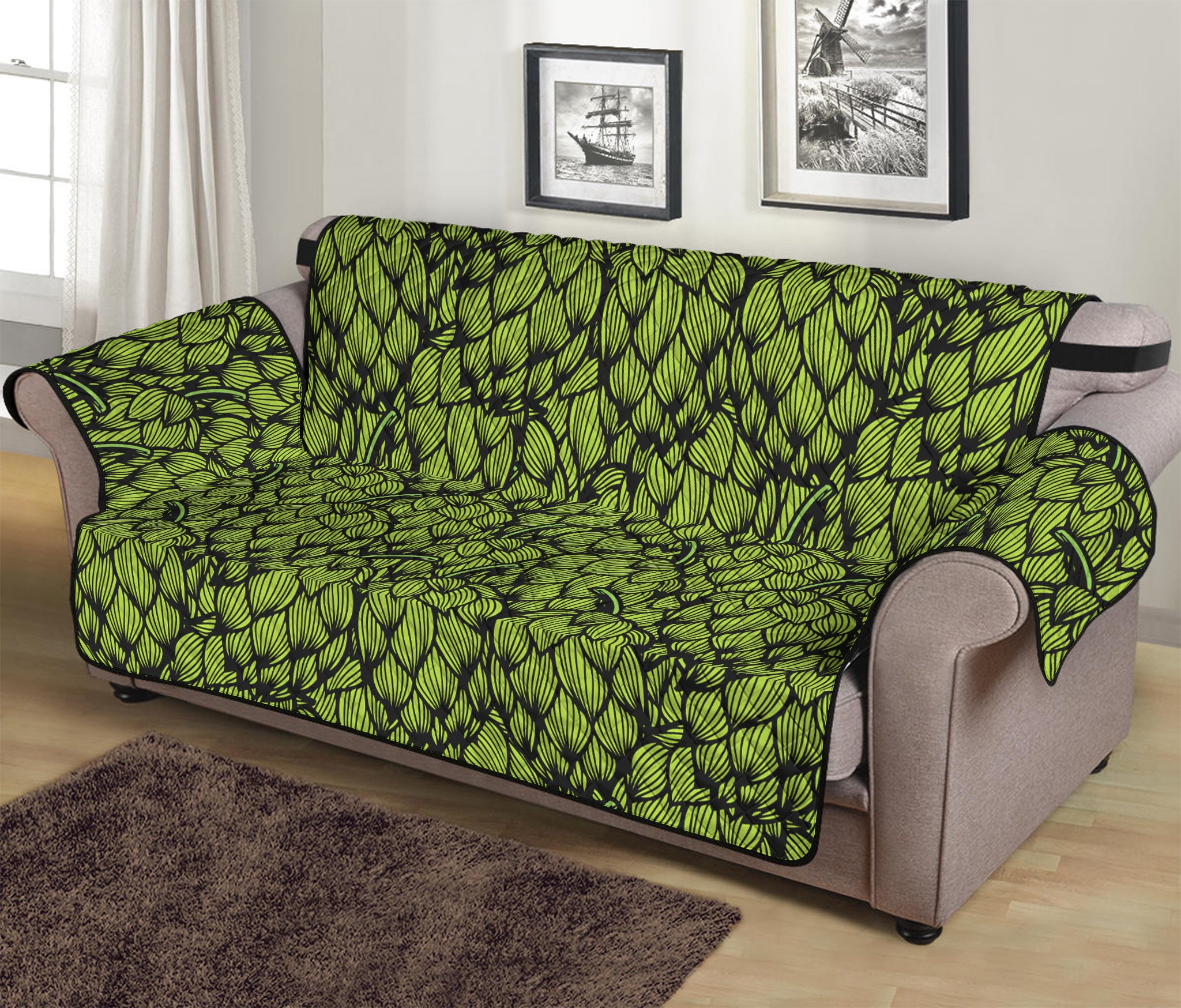 Green Hop Cone Pattern Print Sofa Protector