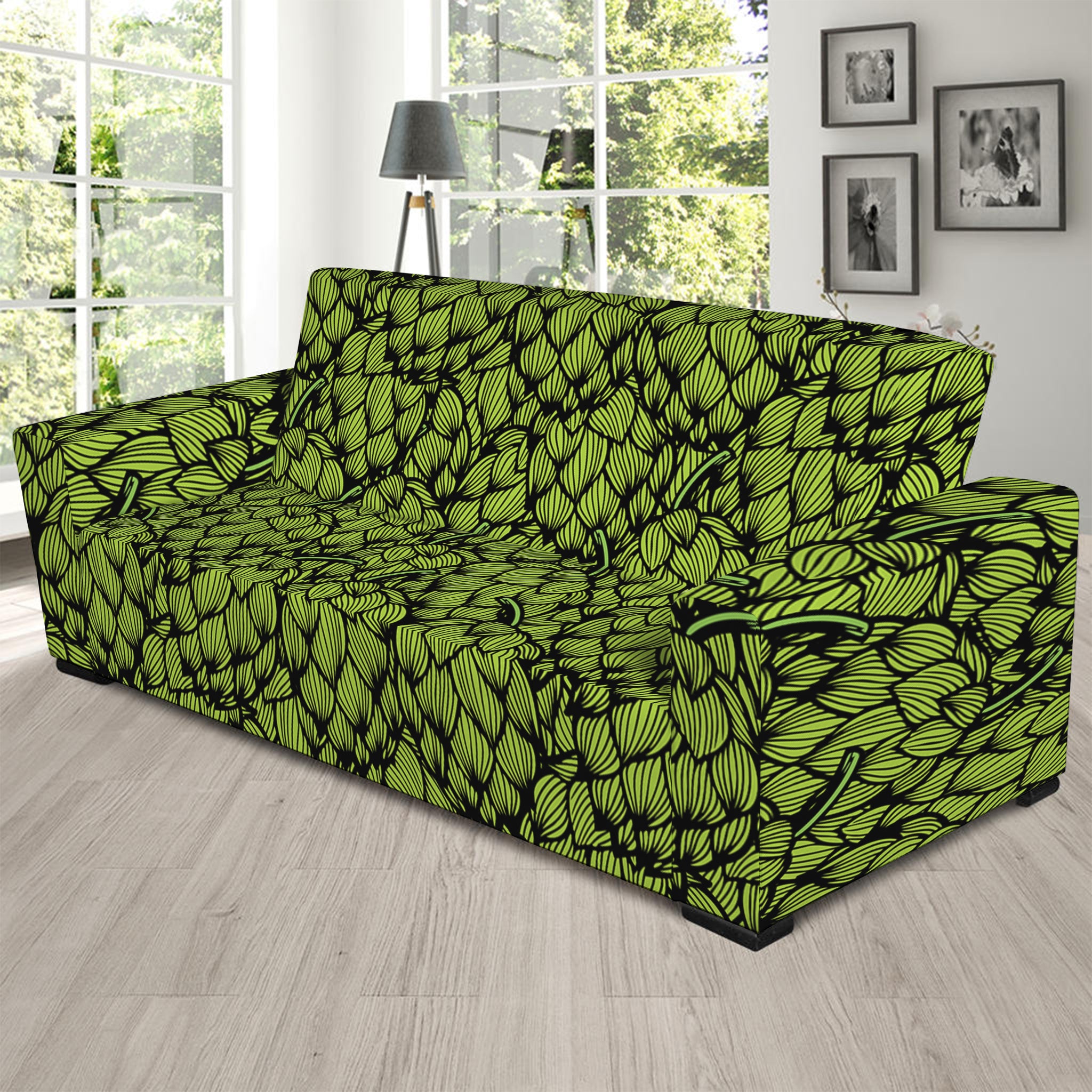 Green Hop Cone Pattern Print Sofa Slipcover