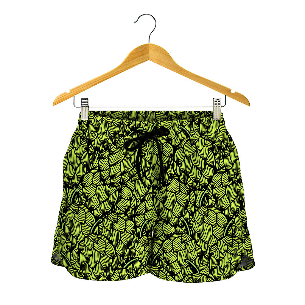 Green Hop Cone Pattern Print Women's Shorts