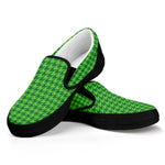 Green Houndstooth Pattern Print Black Slip On Shoes