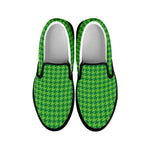 Green Houndstooth Pattern Print Black Slip On Shoes