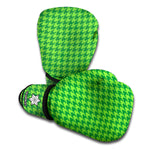 Green Houndstooth Pattern Print Boxing Gloves