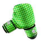 Green Houndstooth Pattern Print Boxing Gloves