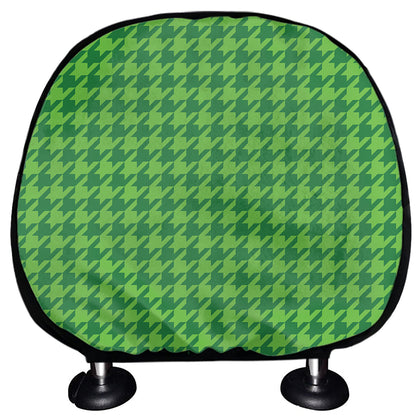 Green Houndstooth Pattern Print Car Headrest Covers