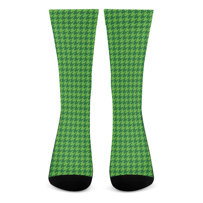 Green Houndstooth Pattern Print Crew Socks