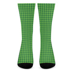 Green Houndstooth Pattern Print Crew Socks