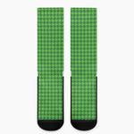 Green Houndstooth Pattern Print Crew Socks