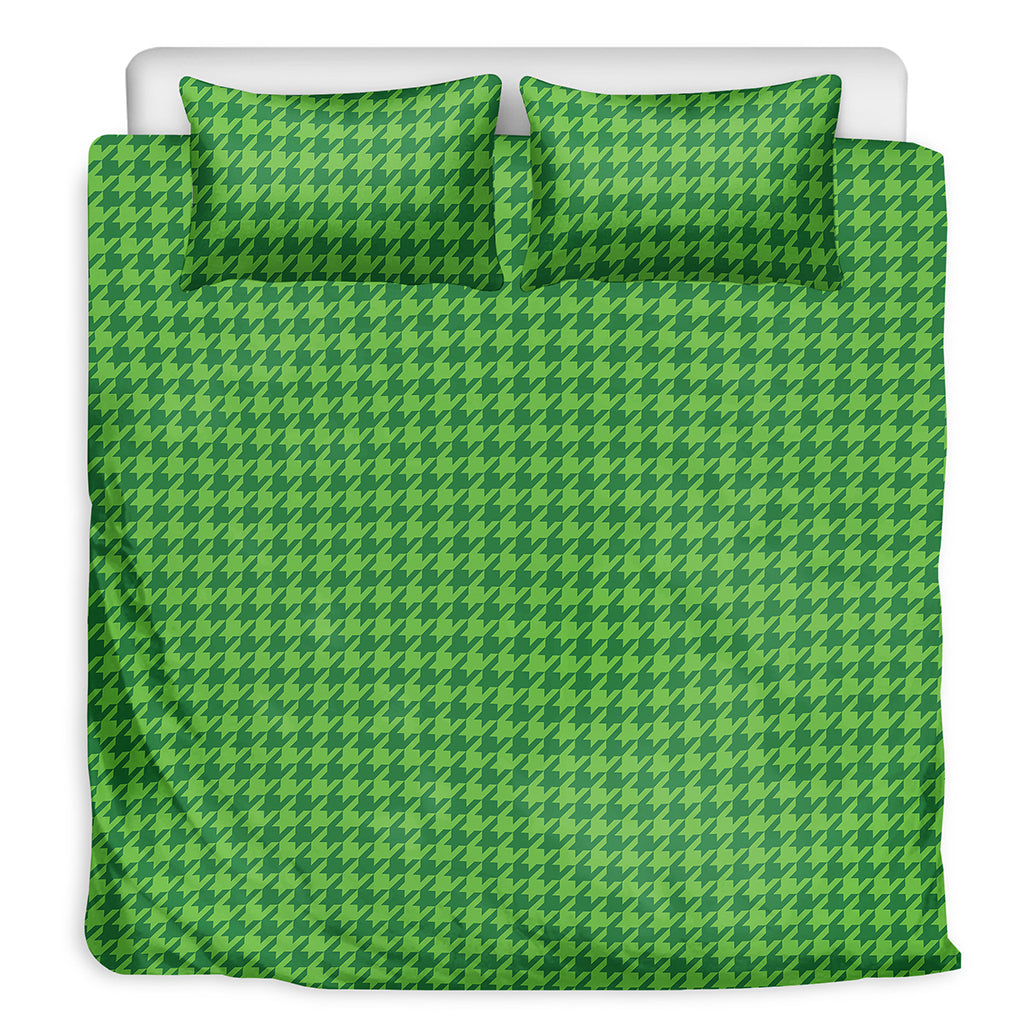 Green Houndstooth Pattern Print Duvet Cover Bedding Set