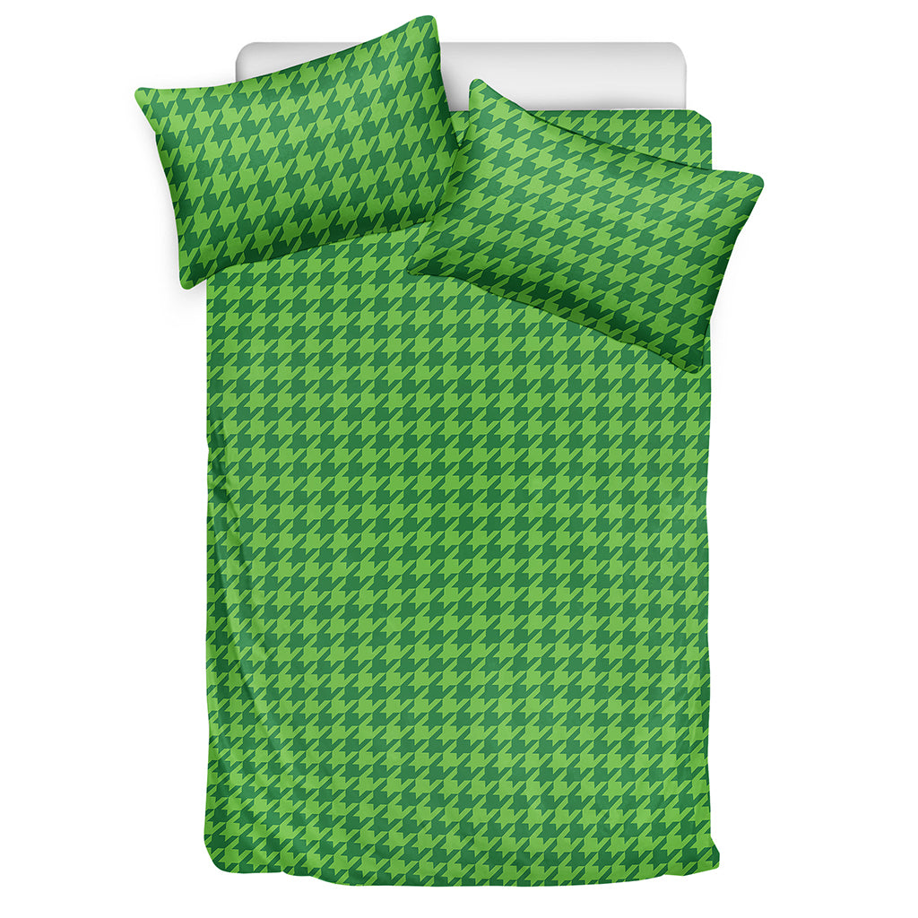 Green Houndstooth Pattern Print Duvet Cover Bedding Set
