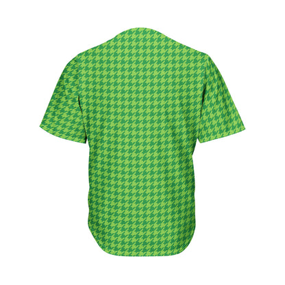 Green Houndstooth Pattern Print Men's Baseball Jersey