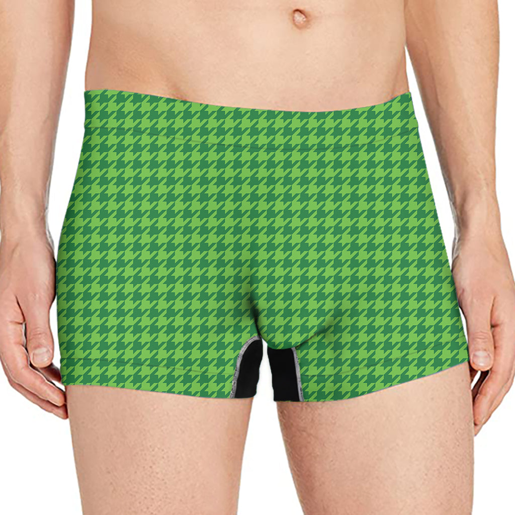 Green Houndstooth Pattern Print Men's Boxer Briefs